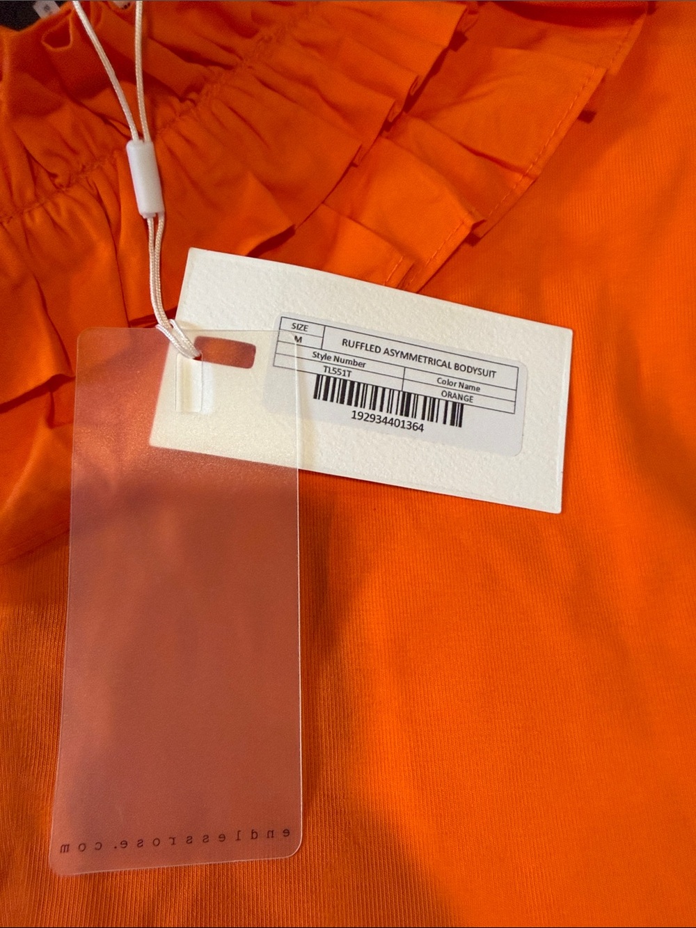 Endless Rose Orange One-Shoulder Ruffle Bodysuit - Picture 3 of 4